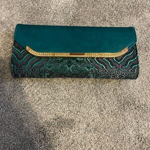 Amazon Teal and Gold Patterned Clutch